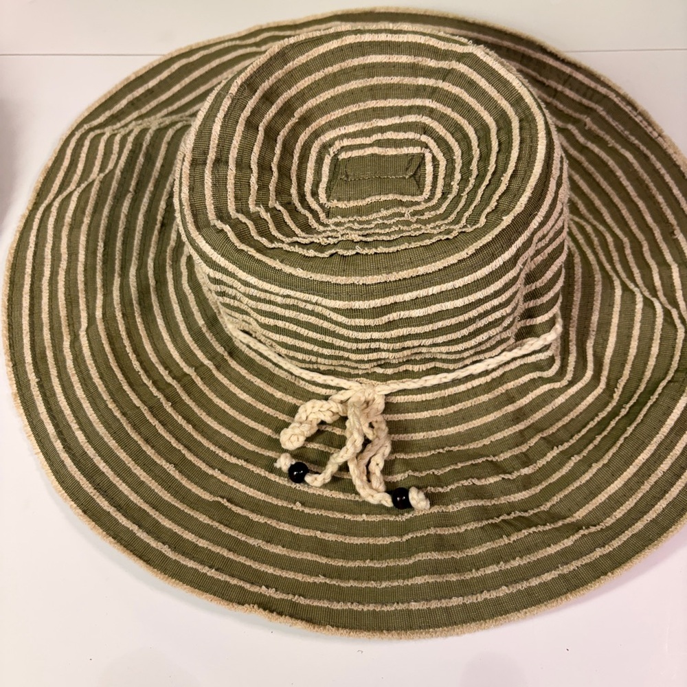 Olive and Cream Striped Women's Sun Hat